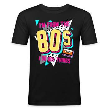 Années 80 Rétro Disco 1980 - T-shirt près du corps Homme - noir - Devant - Nik (191cm)