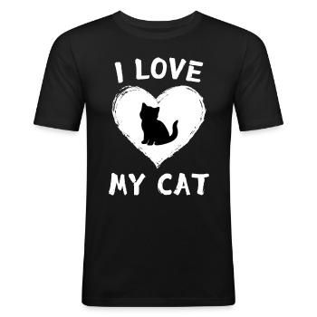 I Love My Cat Katze Kätzchen Katzenliebhaber - Männer Slim Fit T-Shirt - Schwarz - Vorne - Nik (191cm)