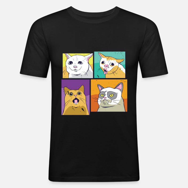 Meme Katzen - Männer Slim Fit T-Shirt - Schwarz