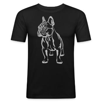 Bulldog français - T-shirt près du corps Homme - noir - Devant - Nik (191cm)