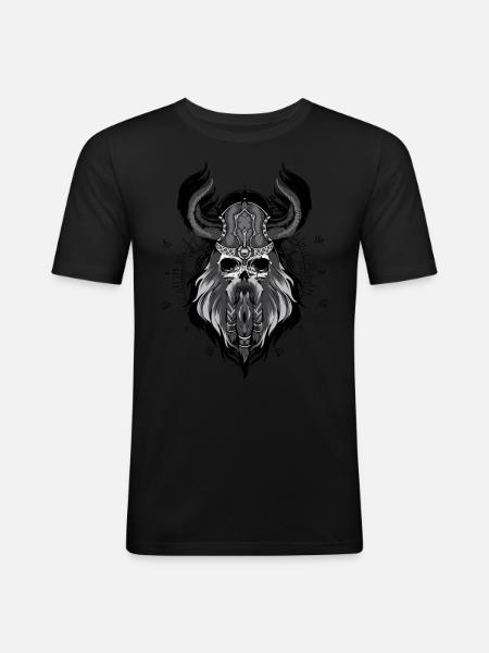Viking mit Helm - Männer Slim Fit T-Shirt - Schwarz