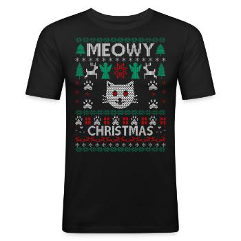 Dame chat de Noël - T-shirt près du corps Homme - noir - Devant - Nik (191cm)