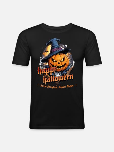 Halloween Pumpkin Witch Hat Midnight - Men's Slim Fit T-Shirt - black