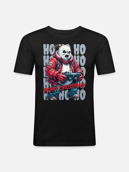 Evil Snowman Playing Christmas - Men's Slim Fit T-Shirt - black