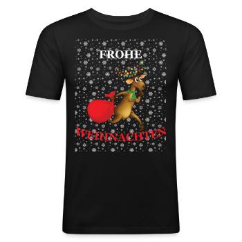 Joyeux Noël Renne Idée Cadeau Hiver - T-shirt près du corps Homme - noir - Devant - Nik (191cm)