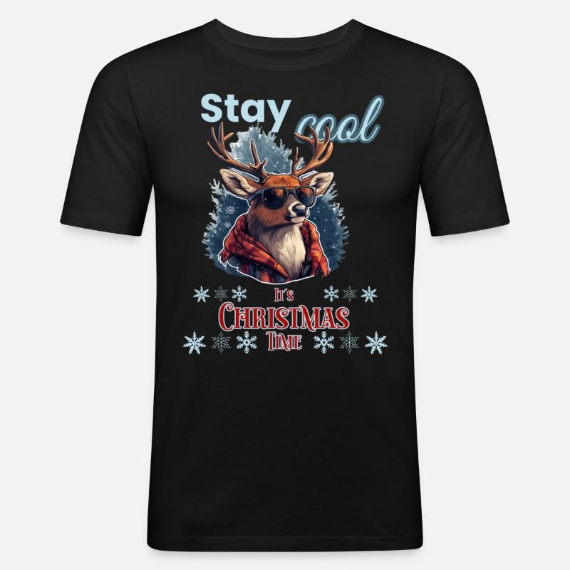 Stay Cool Rentier - Männer Slim Fit T-Shirt - Schwarz