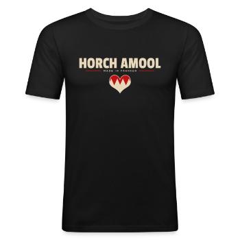 Horch amool - Franken fränkisch fränggisch - Männer Slim Fit T-Shirt - Schwarz - Vorne - Nik (191cm)