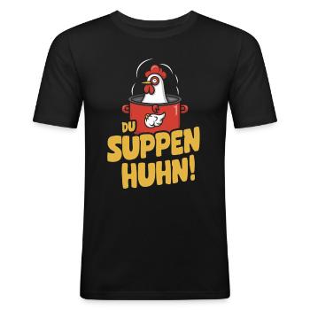 Suppen Huhn Suppenhuhn Gockel Eintopf Geschenk - Männer Slim Fit T-Shirt - Schwarz - Vorne - Nik (191cm)