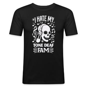 JE DÉTESTE MA FAMILLE SOURDE - T-shirt près du corps Homme - noir - Devant - Nik (191cm)