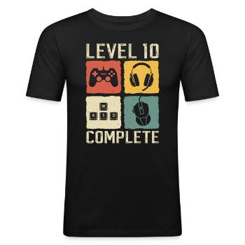10. Geburtstag Level 10 Complete Gamer 10 Jahre - Männer Slim Fit T-Shirt - Schwarz - Vorne - Nik (191cm)