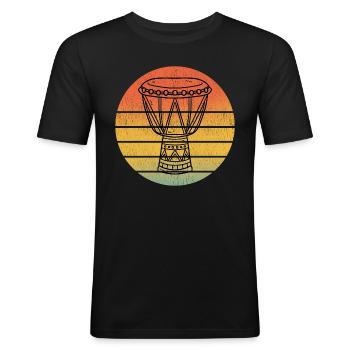 Djembé Player Drummer Music Drum Vintage Retro - T-shirt près du corps Homme - noir - Devant - Nik (191cm)