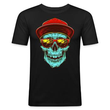 T Shirt Design Hipster Skull - Männer Slim Fit T-Shirt - Schwarz - Vorne - Nik (191cm)