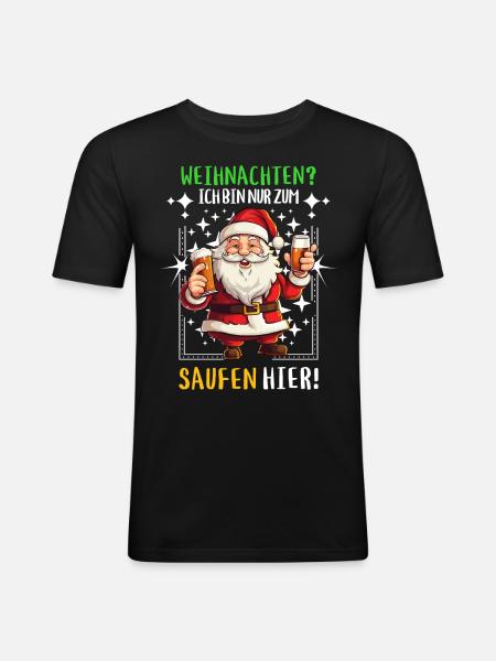 Christmas Claus Beer Drinking Alcohol - Men's Slim Fit T-Shirt - black