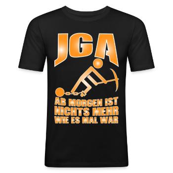 JGA T-Shirt Ab morgen ist nichts mehr wie es mal - Männer Slim Fit T-Shirt - Schwarz - Vorne - Nik (191cm)