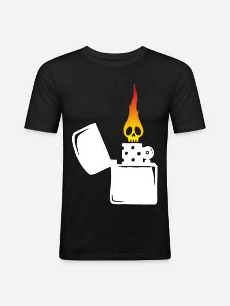 flaming skull and white lighter - Men's Slim Fit T-Shirt - black