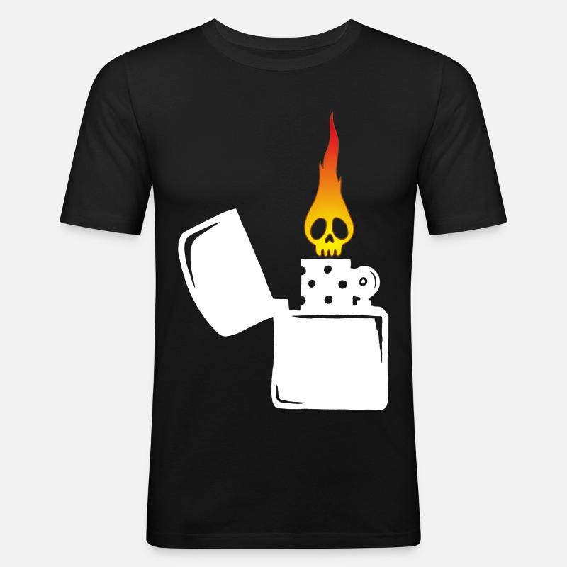 flaming skull and white lighter - Men's Slim Fit T-Shirt - black