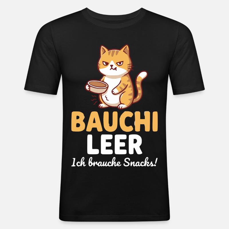 Bauchi leer Katze mit Kaffee - Männer Slim Fit T-Shirt - Schwarz