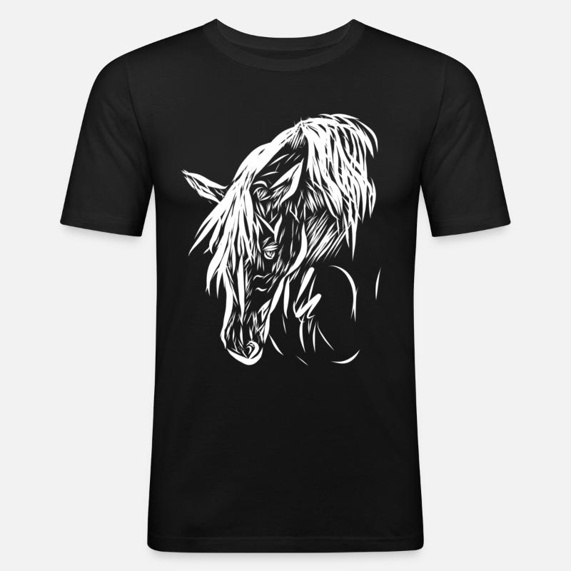 Pferd - Männer Slim Fit T-Shirt - Schwarz