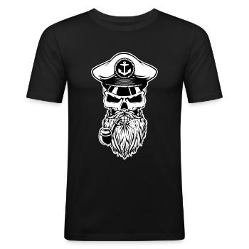 Kapitän Totenkopf Bart Pfeife - Männer Slim Fit T-Shirt - Schwarz - Vorne - Nik (191cm)