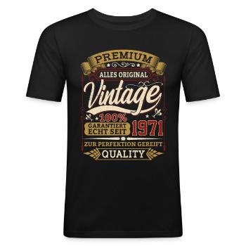 50 Jahre Geburtstagsshirt für 1971 geborene - Männer Slim Fit T-Shirt - Schwarz - Vorne - Nik (191cm)