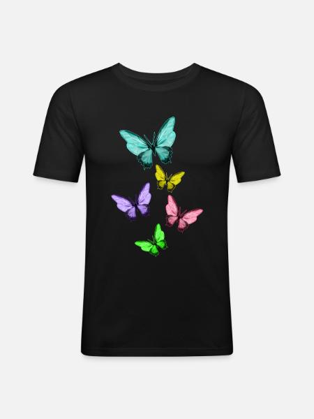 Cute Colorful Butterflies Vintage Butterfly - Men's Slim Fit T-Shirt - black