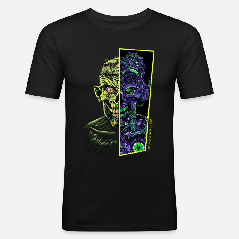 Zombie vs. Roboter - Männer Slim Fit T-Shirt - Schwarz