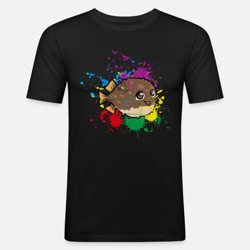 Farbiger Kugelfisch - Männer Slim Fit T-Shirt - Schwarz