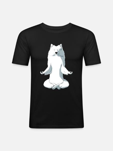 Meditating Japanese Spitz Dog - Men's Slim Fit T-Shirt - black