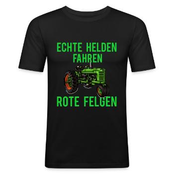 echte helden fahren rote felgen - Männer Slim Fit T-Shirt - Schwarz - Vorne - Nik (191cm)