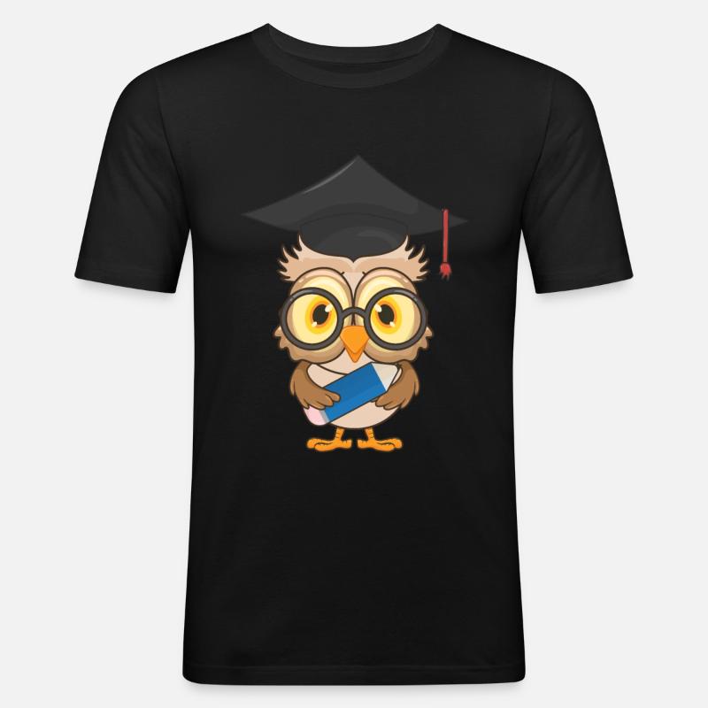 Eule Schulabschluss Schule - Männer Slim Fit T-Shirt - Schwarz