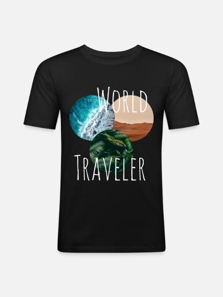 Weltreise - Männer Slim Fit T-Shirt - Schwarz