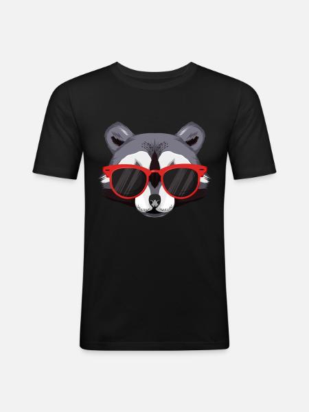 Waschbär mit Sonnebrille - Männer Slim Fit T-Shirt - Schwarz