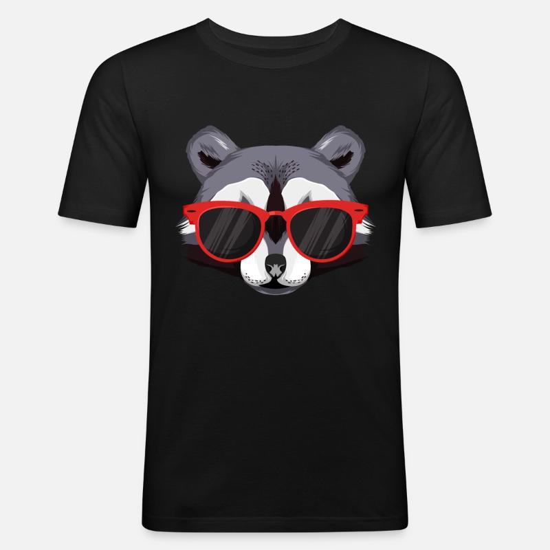 Waschbär mit Sonnebrille - Männer Slim Fit T-Shirt - Schwarz