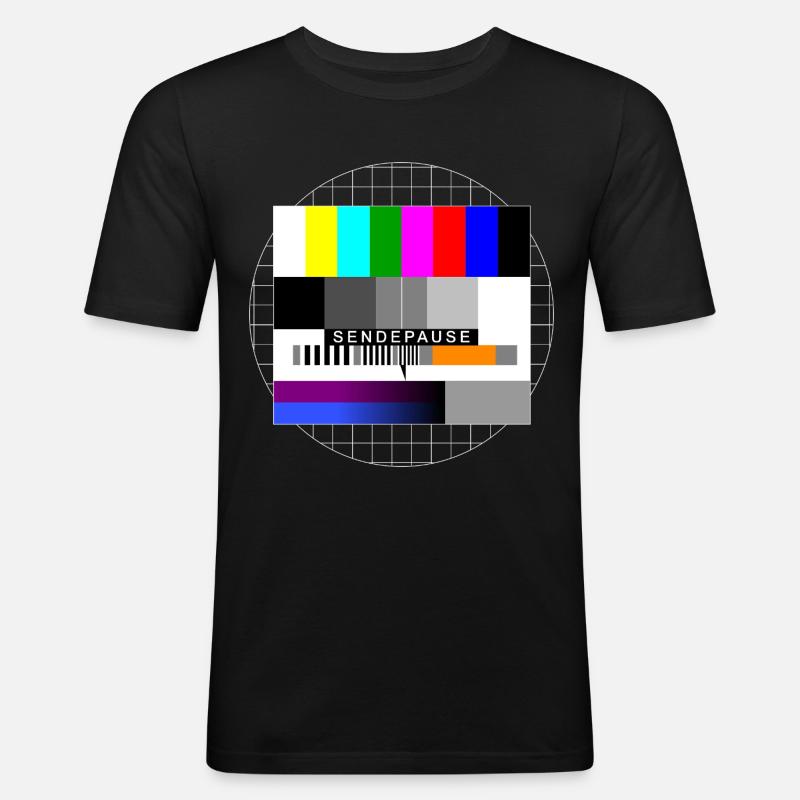 Sendepause Testbild - Männer Slim Fit T-Shirt - Schwarz