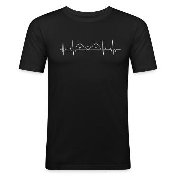 Hartslagontwerp voor de buurman - Mannen slim fit T-shirt - zwart - Voor - Nik (191cm)