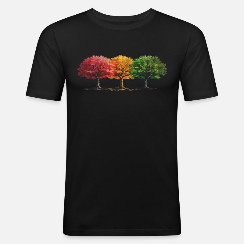 Bäume Baum bunt - Männer Slim Fit T-Shirt - Schwarz