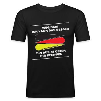 Motif « Loin de là » - T-shirt près du corps Homme - noir - Devant - Nik (191cm)