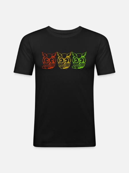 Owls yellow green red - Men's Slim Fit T-Shirt - black