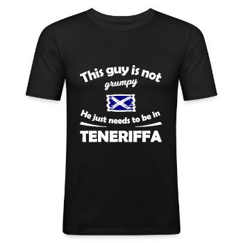 Tenerife vakantie - Mannen slim fit T-shirt - zwart - Voor - Nik (191cm)