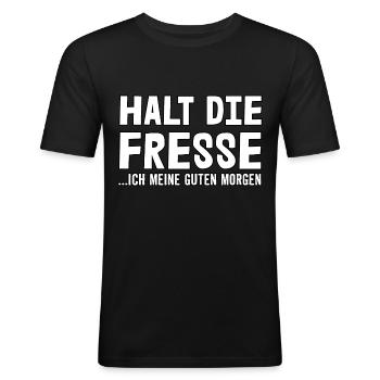 Halt die Fresse - Männer Slim Fit T-Shirt - Schwarz - Vorne - Nik (191cm)