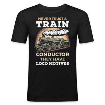 Nunca Te Fíes De Un Revisor De Tren Tienen Trenes - Men's Slim Fit T-Shirt - black - Front - Nik (191cm)