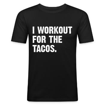 Je m’entraîne pour les tacos - T-shirt près du corps Homme - noir - Devant - Nik (191cm)