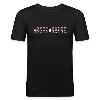 Antifaschist Anti Faschismus - Männer Slim Fit T-Shirt - Schwarz - Vorne - Nik (191cm)