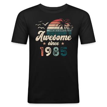 Geburtstag 1985 Palmen - Männer Slim Fit T-Shirt - Schwarz - Vorne - Nik (191cm)