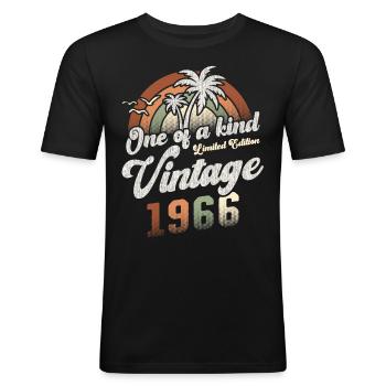 Millésime 1966 Anniversaire Palmiers - T-shirt près du corps Homme - noir - Devant - Nik (191cm)