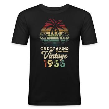 Millésime 1966 Anniversaire Palmiers - T-shirt près du corps Homme - noir - Devant - Nik (191cm)