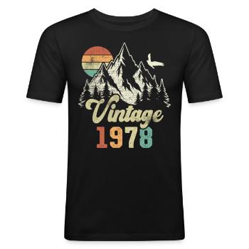 Vintage 1978 Birthday Mountains Eagle - Men's Slim Fit T-Shirt - black - Front - Nik (191cm)