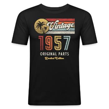 Millésime 1957 Anniversaire Rétro - T-shirt près du corps Homme - noir - Devant - Nik (191cm)
