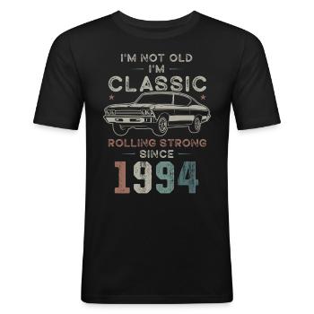 Geboren 1994 Geburtstag Oldtimer - Männer Slim Fit T-Shirt - Schwarz - Vorne - Nik (191cm)