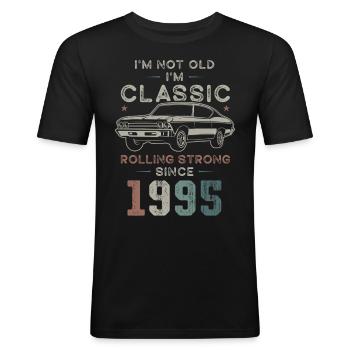 Geboren 1995 Geburtstag Oldtimer - Männer Slim Fit T-Shirt - Schwarz - Vorne - Nik (191cm)